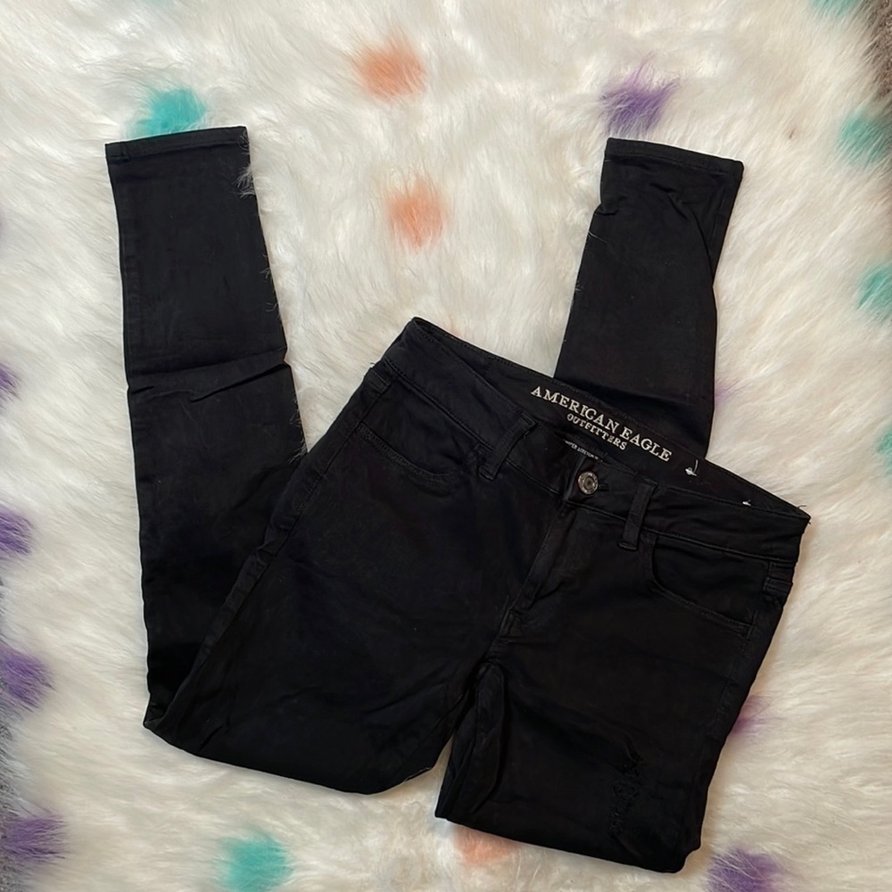 American Eagle Black Super Stretch Distressed Jeggings Woman’s‎ Size 4